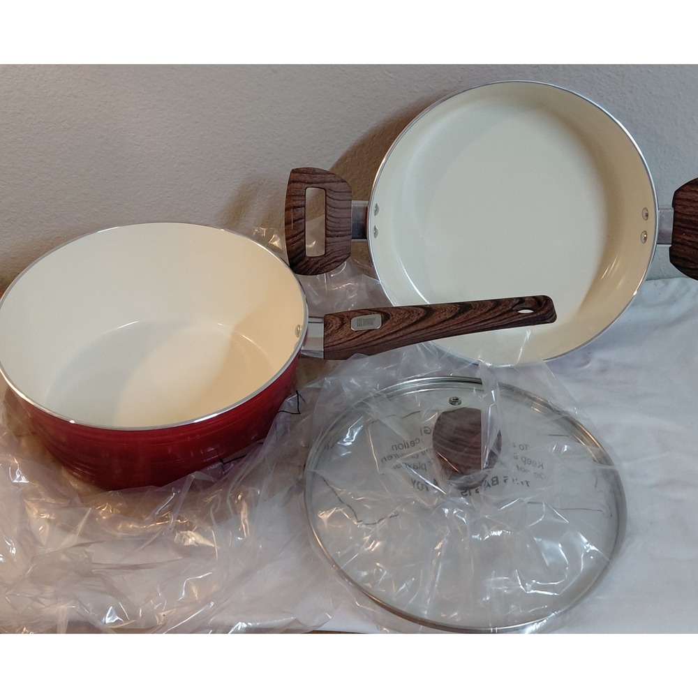 Robert Irvine 3 Pc Ceramic Nonstick Cookware Set 9" Fry Pan 9" Saucepan With Lid
